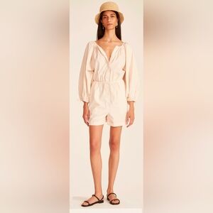 J. Crew Cream Button-Up Cinch Waist Romper M NWOT